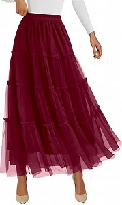 PRETTYGARDEN Women's Tulle Skirt Summer Flowy High Waisted A-Line Cute Fall Fairy Layered Mesh Maxi Long Skirts