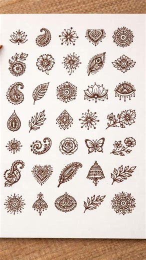 Easy Mehendi Motifs Practice Sheet for Beginners | Basic Henna Elements Collection