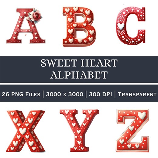 Sweet Heart Alphabet PNG A–Z | Love Heart Letters for Valentine Crafts & Decor | Digital Download - Etsy