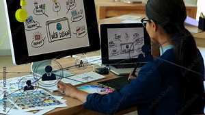 Web design concepts animation over person working on computer and laptop