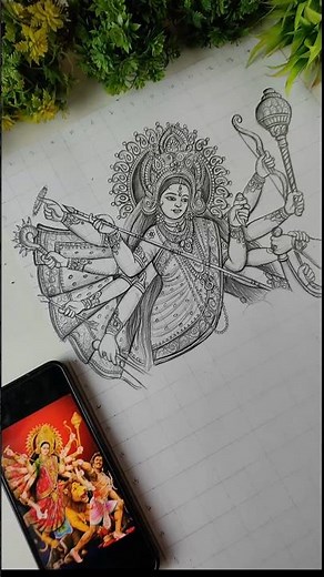 Mahisasuramardini Maa Durga Drawing ✍️🔥 Navratri Special #art #shorts #maadurga #drawing