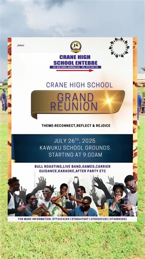 We are in to the final touches of the grand reunion of the OBS and OGs of Crane high school that is going to happen this Saturday 26th July 2025 at Crane high school entebbe School. Please come and we have the fun 🤩 #fyp #foryou @Birungi Petero @Kaganzi Twine @Rich 2 Trumpeter @Nabs ✪ @FRITZ FITNESS @dk tv🎨🇺🇸🇺🇸 #creatorsearchinsights