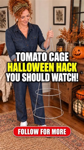 I turned a simple tomato cage into the cutest DIY witch for Halloween.