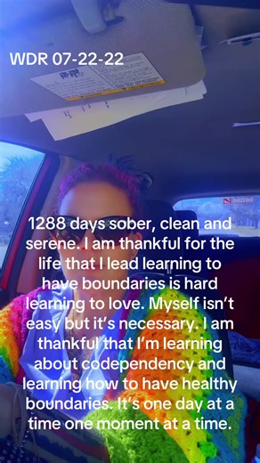 1288 days sober, clean and serene. I am thankful for the life that I lead learning to have boundaries is hard learning to love. Myself isn’t easy but it’s necessary. I am thankful that I’m learning about codependency and learning how to have healthy boundaries. It’s one day at a time one moment at a time #fyp #recovery #codependency #boundaries #recoveryispossible