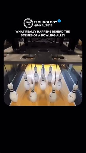TECHNOLOGY on Instagram: "Behind the smooth, simple experience of bowling lies a surprisingly complex mechanical system working like a miniature factory. When the ball knocks down the pins, an automatic sweeper moves in to clear the lane while a pinsetter lifts the fallen pins, sorts them, and sends them through a network of channels to be restacked into a perfect triangle for the next turn. Meanwhile, the ball drops into a separate return track, where conveyors and rollers carry it all the way 