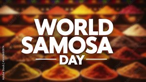 dynamic transition video of multiple samosas appearing on screen forming text world samosa day