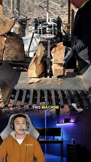Massive Log Splitting Action with a Heavy-Duty Hydraulic Splitter