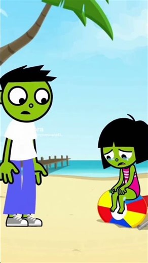 Dash seeing dot singing while sitting on the beach ball