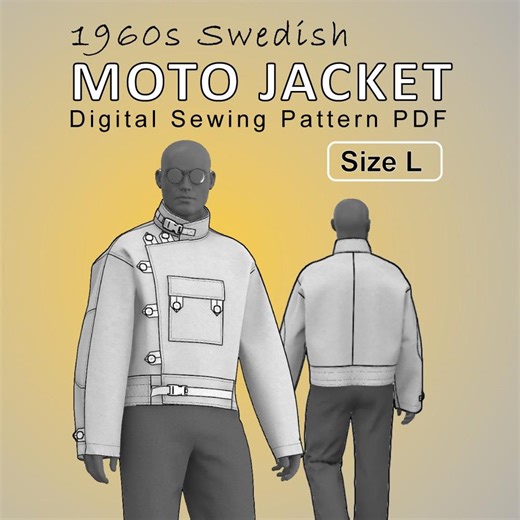 1960s Swedish Motorcycle Jacket for Men - Vintage Asymmetrical Moto Jacket - Digital Sewing Pattern PDF - Size L - Etsy