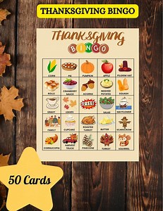 Thanksgiving Bingo Game, 50 Cards, Fall Party Activity (PDF) - Etsy