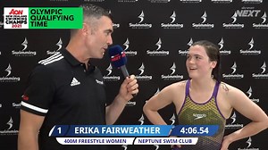 2.6K views · 71 reactions | Last night's Women's 400m Freestyle event featuring Erika Fairweather from Neptune Swim Club, who lowered her Olympic qualification time by .69 of a second, finishing with a time of 4:06.54 seconds, as well as breaking the 17-years age group record. | Swimming New Zealand | Facebook