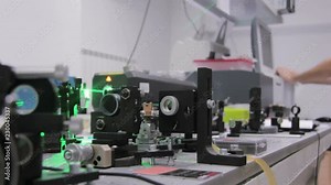 Experiments with a laser system in the laboratory Stock Video