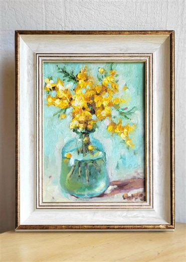 Mimosa Floral Oil Painting: Semi Abstract Impasto Flowers (6x8'') - Etsy