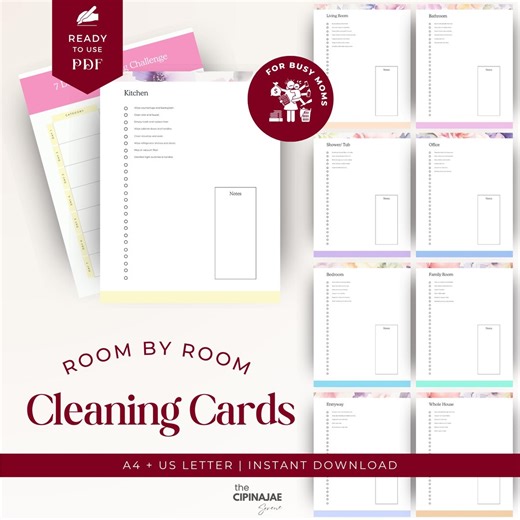 Zone Cleaning Cards, Printable Cleaning Checklist, Chore Chart, Weekly Schedule, Home Management Template, Family Organization Planner - Etsy