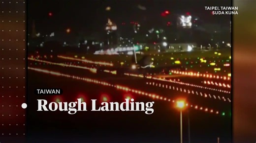 No one was injured when a UPS cargo plane from Hong Kong made a rough landing in Taiwan as typhoon winds pushed it sideways, scraping an engine along the runway and sending sparks flying. | CBS Evening News
