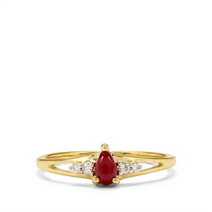 Greenland Ruby Ring with Canadian Diamond in 9K Gold 0.40cts