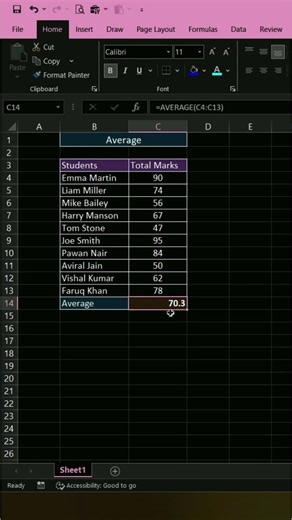 Average calculation in excel