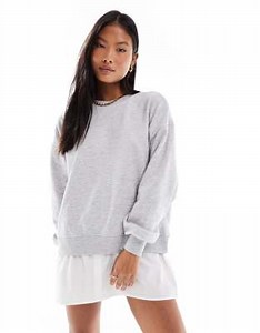 ONLY Petite layered sweat mini dress in light grey melange | ASOS