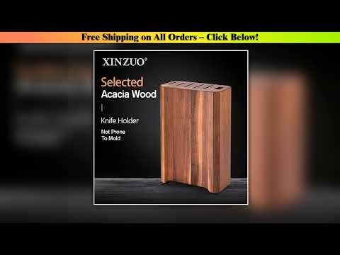 XINZUO Multi Functional Knife Holder Acacia Wood Knife Block Six-Slot Design Kitchen Acessories