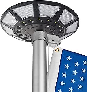 Solar Powered Flag Pole Light, 566 LEDs 6000lm Brightest, Up to 20 Hrs, 100% Coverage, Fits 15-30 Ft Poles, 0.55" Diametre Spindles