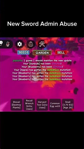 New Sword Admin Abuse In Grow A Garden #roblox #update #adminabuse #viral #janmashtami