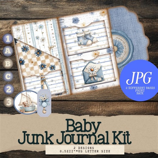 Baby Junk Journal Kit, Digital Folio Kit, Blue Nursery Ephemera Printable - Etsy