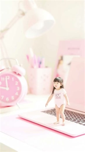 Baby girl dancing on Computer