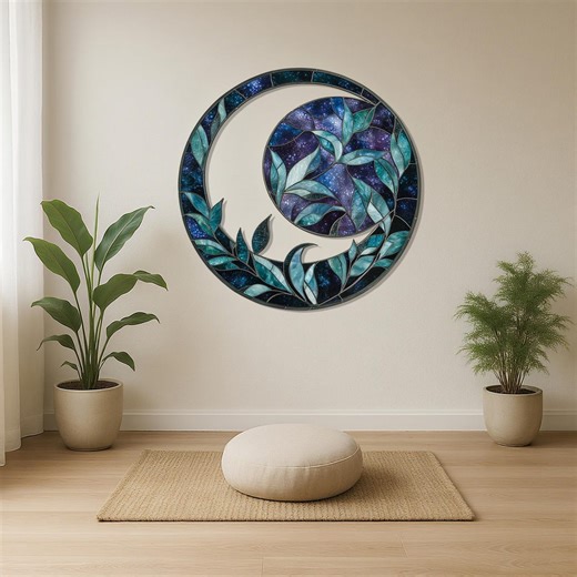 Crescent Moon Metal Wall Art - Celestial Round Decor With Leaf Accents - Modern Boho Decor for Living Room, Bathroom, Bedroom Outdoor Spaces - Etsy