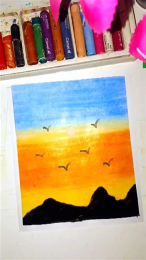 🌅 Mesmerizing Sunset Landscape Oilpastels #Panting #shorts