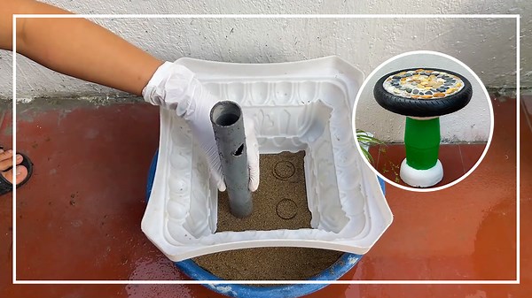 DIY Garden Coffee Table and Flower Pots: Pebble Mosaic with Tire and Cement