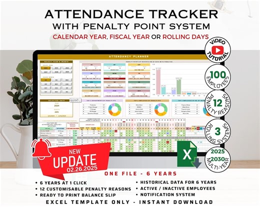 Employee Attendance Tracker, Penalty Point System (MS Excel) - Etsy