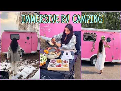 IMMERSIVE RV WINTER CAMPING 🚐❄️ | 8㎡ Mobile Home Life | Tea by the Stove Before Class Reunion