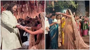 Watch: Radhika Merchant's 'Dekha Tenu' entry on stage, Anant Ambani is all smiles