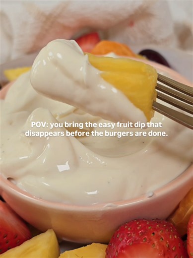 Cream Cheese Yogurt Fruit Dip! 🍍🍓🍇 So simple and so tasty -- a must make for your Memorial Day Weekend! (And heck, keep it on deck all summer!) Ingredients: 8 ounces neufchatel cheese, room temp 1 cup Greek yogurt, plain or vanilla 2-3 tablespoons honey 2 teaspoons vanilla bean paste or extract #fruitdip #snacktime #summereats #healthyrecipe #easyrecipe