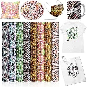 Transfer Sheets-Leopard Print Sublimation Paper,Animal Transfer Paper for DIY Key chain T-Shirts Cup Coasters Mug,8pcs/Set, 12"x12"