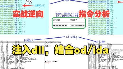 3分钟分析如何注入dll，结合例子及od,ida工具分析