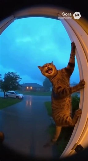 Poor Cat Begging For Help During Heavy Storm 😿🌧️ | Security Camera Footage#cat #storm #rain