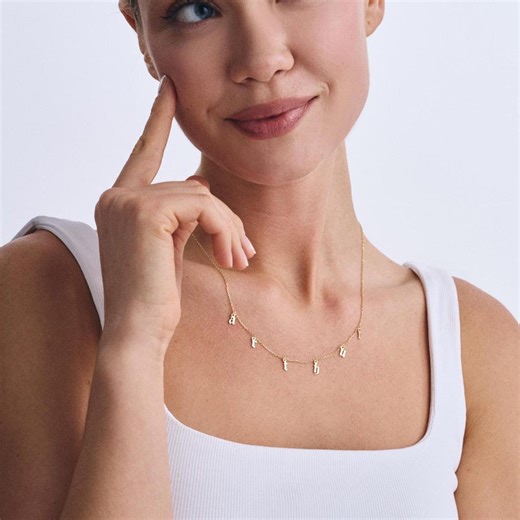 14K Gold Name Necklace With Dangling Letters | Custom Personalized Gold Necklace | Minimal Solid Gold Jewelry Gift - Etsy