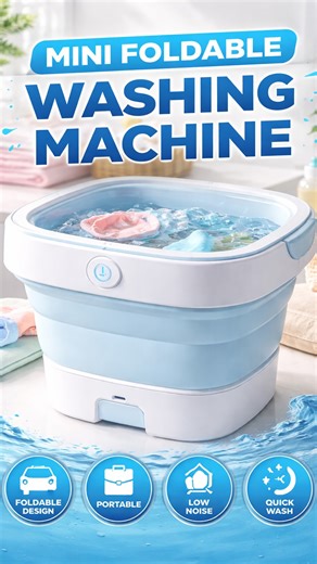 Bismillahlighthouse on Instagram: "The Mini Foldable Washing Machine is a compact, lightweight, and portable solution for quick laundry needs. Designed for small loads, it’s perfect for washing baby clothes, underwear, socks, towels, and delicate fabrics. Its foldable design saves space, making it ideal for homes, hostels, travel, camping, and small apartments. This washing machine features powerful yet gentle cleaning with low noise and low power consumption. Made from durable, high-quality mat
