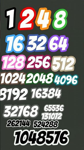 1 2 4 8 16 32 64 128 256 512 1024 2048 4096 8192 16384 32768 65536 131072 262144 524288 1048576