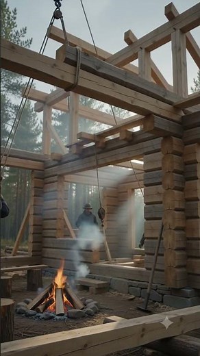 Casa de madera en el bosque construida desde cero 🌲