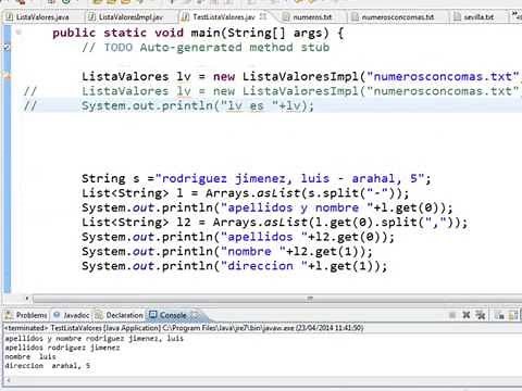 Uso del método split para el String de Java