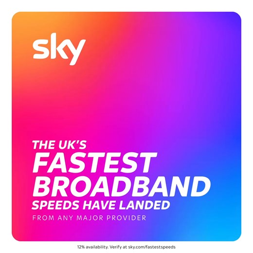 The UK's fastest broadband speeds of any major provider have landed 🚀 with the UK's only 24/7 real person switch support. | Sky