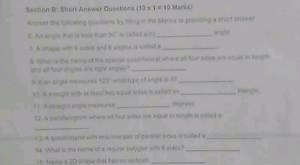 Section B: Short Answer Questions (10 x 1 = 10 Marks)Answer t... | Filo
