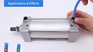 Baomain Pneumatic Air Cylinder SC 32 x 400, PT 1/8 Port, 1-1/4" Bore, 15.74" Stroke, Single Rod Double Acting, M10X1.25 Threaded Rod, with 2X Push-in Fittings