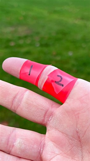 I saw this tip by noahpgapro where he actually used 2 bandaids but anything that you can stick round your fingers will work just fine . Basically the idea is that first one on the middle pad of your finger should be directly underneath the grip and then the second one on the bottom pad of your finger should be directly facing away from the target at 90° to the first one . Using the stickers on your pads allows you to feel the exact position that your hand should be in and this is an easy way of 