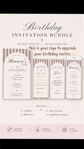 Modern Birthday Invitation Bundle | Editable Canva Template