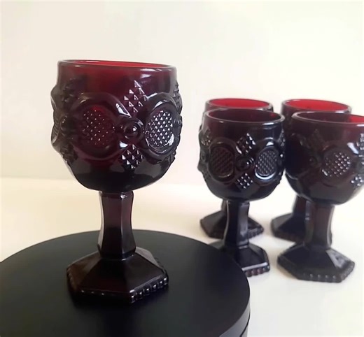 Vintage Avon Cape Cod Ruby Red Goblets, Set of 5, Pressed Glass Barware - Etsy