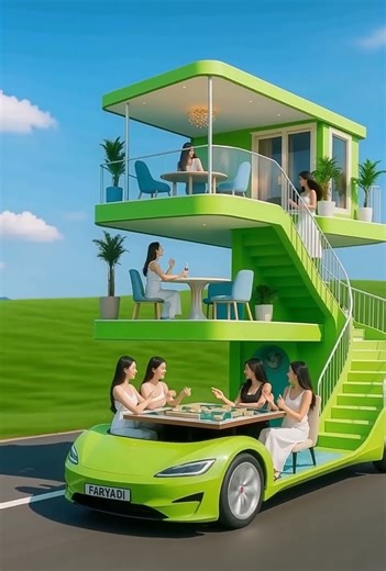 Ultra-Realistic Lime RV at 200 km/h | Stunning Front-View Motorway Shot #aiworldbyfaryadi