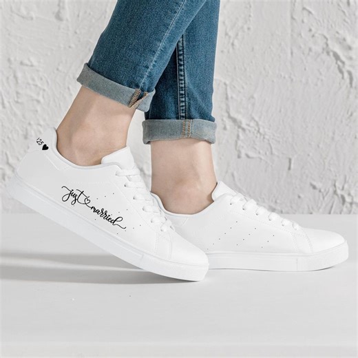 Wedding Date Sneakers, Personalized Bridal Sneakers, Minimal Bride Shoes, Custom Wedding Shoes, Just Married Sneakers, Wedding Day Sneakers - Etsy